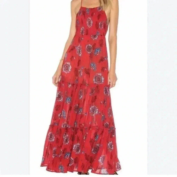 INTIMATELY FREE PEOLPLE Women's Large Garden Party Floral Maxi Dress Red Blue - Picture 1 of 8